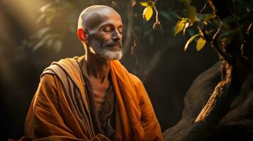 un yogui meditando con el paz de naturaleza. generativo ai foto