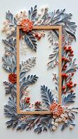 Hand-painted winter berries and leaves with a wooden frame photo