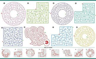 maze puzzle activities graphs set with solutions vector