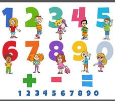 educational numbers set with funny children characters vector