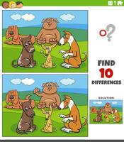 differences game with cartoon dogs characters group vector