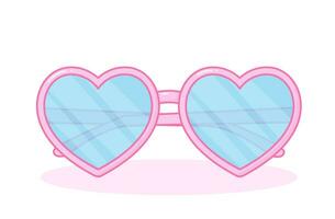Cute retro glasses. Pink sunglasses with heart-shaped frame. Nostalgia aesthetic. vector