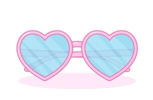 Cute retro glasses. Pink sunglasses with heart-shaped frame. Nostalgia aesthetic. vector