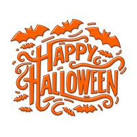 Happy Halloween lettering with bats. Halloween poster, greeting card, party invitation. Vector illustration