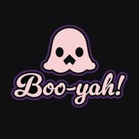 Cartoon Ghost Halloween Sticker - Spooky Boo yah Design in Vibrant Purple vector