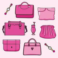 Discover a chic collection of stylish pink bags, perfect for adding glamour and style to any fashion project vector