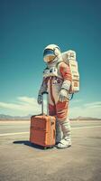 Astronauts travel with luggage. Generative AI photo