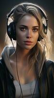 Beautiful girl wearing headset. Generative AI photo