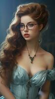 Beautiful princess wearing glasses with medieval dress. Generative AI photo