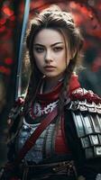 Beautiful samurai woman. Generative AI photo