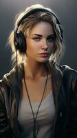 Beautiful girl wearing headset. Generative AI photo