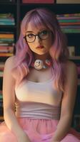 Beautiful girl with pink hair. Generative AI photo