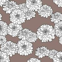 Seamless repeating pattern with hand drawn chrysanthemum flowers in black and white on taupe color background. Decorative print for wallpaper, wrapping, textile, fabric vector