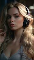 Beautiful girl wearing headset. Generative AI photo