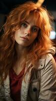 Beautiful red head woman wearing jacket photo