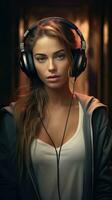 Beautiful girl wearing headset. Generative AI photo