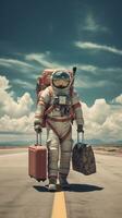 Astronauts travel with luggage. Generative AI photo