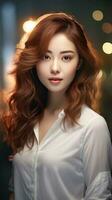 Beautiful asian business woman with red hair. Generative AI photo