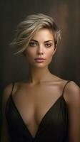 Beautiful woman with short hair. Generative AI photo