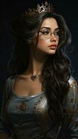 Beautiful princess wearing glasses with medieval dress. Generative AI photo