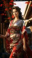 retrato de hermosa japonés geisha. generativo ai foto