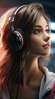 Beautiful girl wearing headset. Generative AI photo