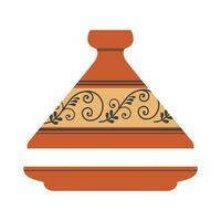 Moroccan Tagine national clay pot with conical lid, flat vector illustration on isolated background. Oriental ceramics and utensils, Tajine for cooking food,decorative object ,traditions vessel