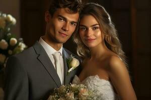 ai generativo foto retrato de un Pareja en Boda día