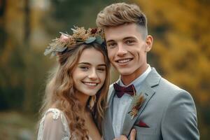 ai generativo foto retrato de un Pareja en Boda día