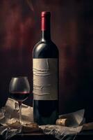 Ai Generative Photo of a bottle of red wine