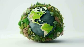 Detailed 3D Earth Render. Green Concept on a Clean White Canvas photo