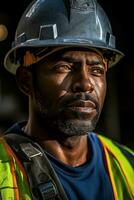 Ai Generative Photo closeup of a worker in a hard hat