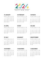 calendario 2024, semana empieza en domingo, en blanco fondo, plantilla, vector. vector