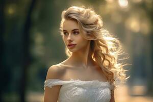 Ai Generative Photo portrait of a woman in wedding dress