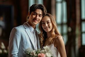 Ai Generative Photo portrait of a couple on wedding day