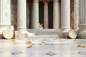 Ai Generative Photo of a marble podium in old building for product presentation