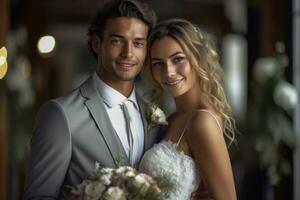 ai generativo foto retrato de un Pareja en Boda día