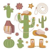 Cowboy doodle set in boho style, color vector illustrations