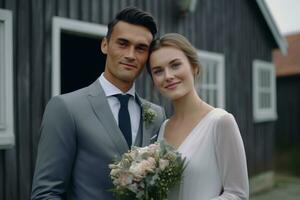 ai generativo foto retrato de un Pareja en Boda día