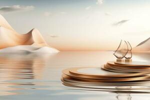 Ai Generative Photo of a podium on the beach for product presentation