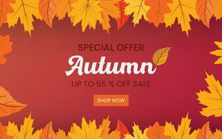 Autumn Sale Background Adorned with Leaves for Shopping Discounts or Promotion Posters and Leaflet Frames, Vector Illustration Template.