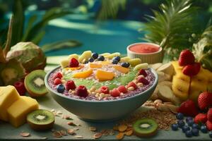 Ai Generative Photo of a colorful and fresh fruit salad