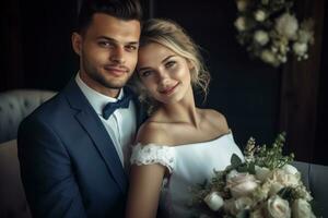 ai generativo foto retrato de un Pareja en Boda día