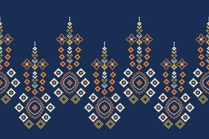 Ethnic geometric fabric pattern Cross Stitch.Ikat embroidery Ethnic oriental Pixel pattern blue background. Abstract,vector,illustration. Texture,clothing,frame,decoration,motifs,silk wallpaper. vector