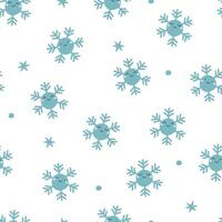 Seamless pattern with cute cheerful smiling snowflakes. Winter abstract baby pattern. Vector graphics.