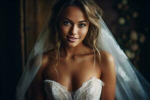 Ai Generative Photo portrait of a woman in wedding dress