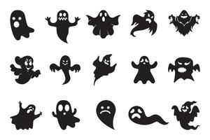 Set of spooky ghost silhouette in different shapes isolated on white background vector