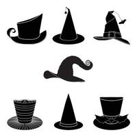 Set of different witch hat silhouettes isolated on white background vector