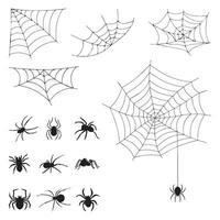 Set of spider web and spiders isolated on white background vector