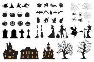 Spooky Halloween silhouette elements isolated on white background vector